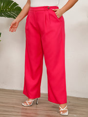  Solid Elastic High Rise Wide Leg Trousers
