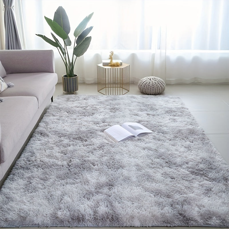 Long Plush Carpet Tie dye Light Gray for Bedroom Bedside Use