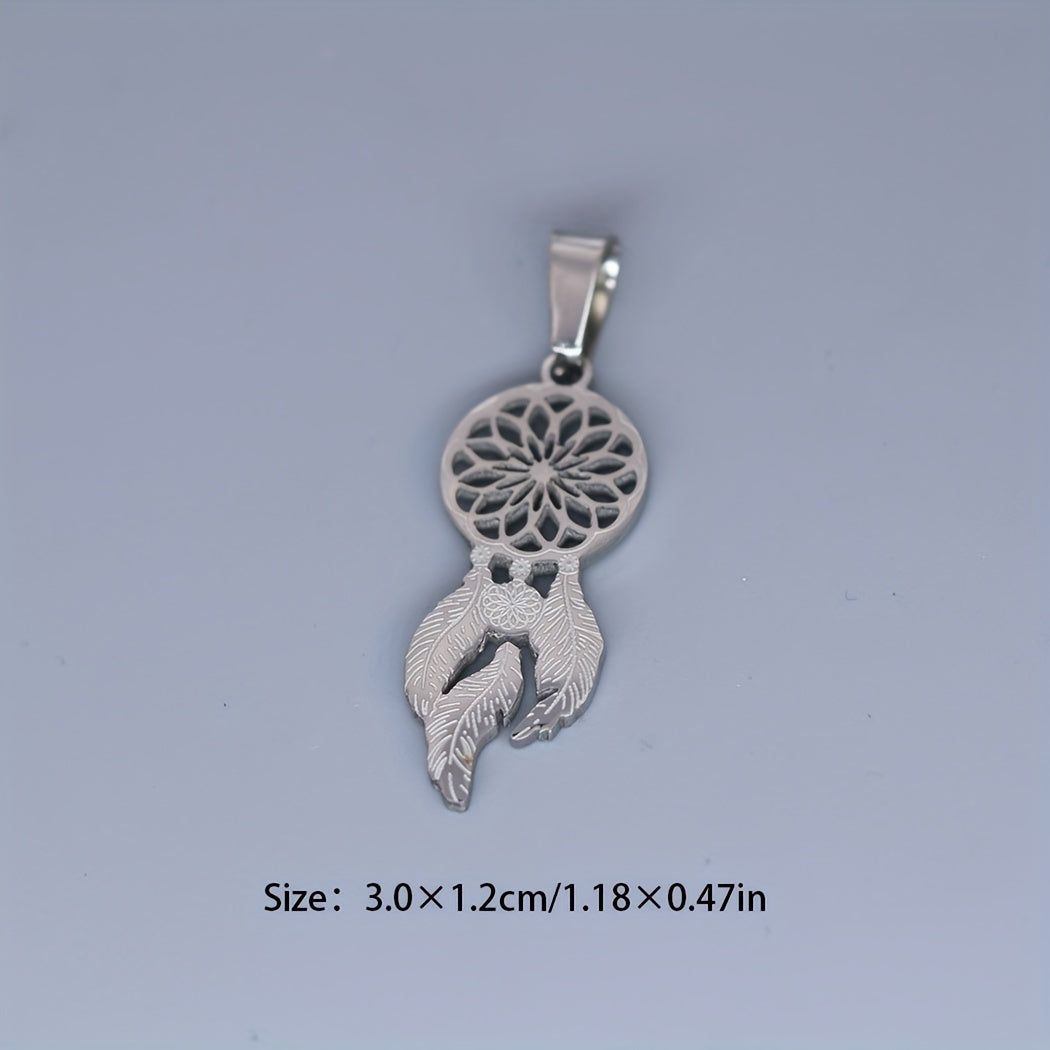 Stainless Steel Dream Catcher Feather Charm Pendant Necklace For Man