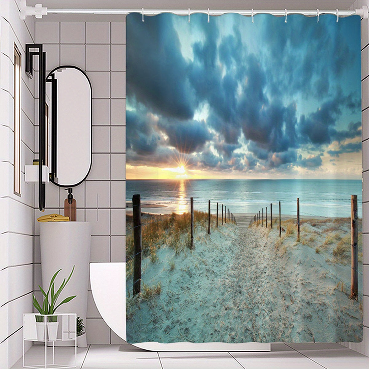 Beach Landscape Shower Curtain Waterproof and Mildew Proof Bathroom Decor