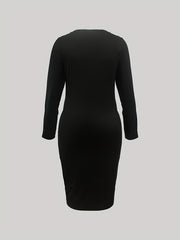  V Neck Long Sleeve Stretch Dress