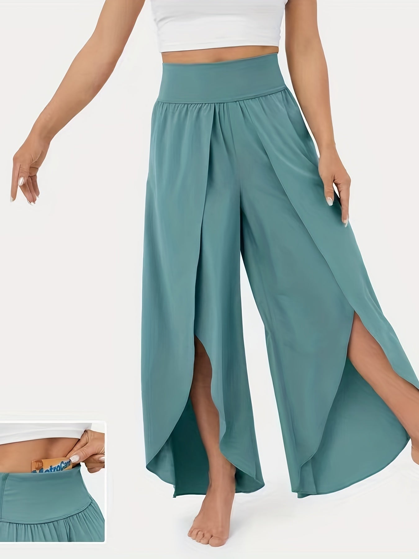  Boho Pants Women's High Rise Beach Trousers