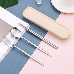 4pcs Stainless Steel Cutlery Set with Travel Case Spoon Fork Chopsticks