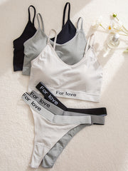 3 Sets Push Up Bra & Elastic Thongs Lingerie Set