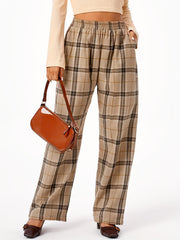 Women's Plus Plaid Print High Rise Wide Leg Pants