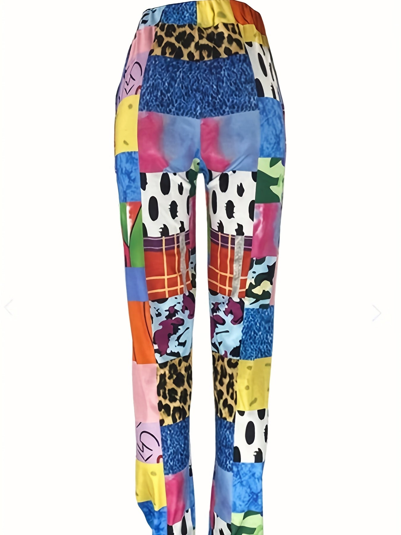  Patchwork Print Straight Leg Stretch Pants
