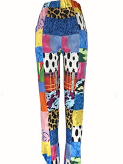  Patchwork Print Straight Leg Stretch Pants
