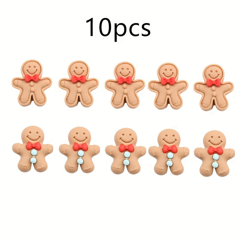 10pcs Christmas Gingerbread Man Resin Ornament DIY Decoration Accessories