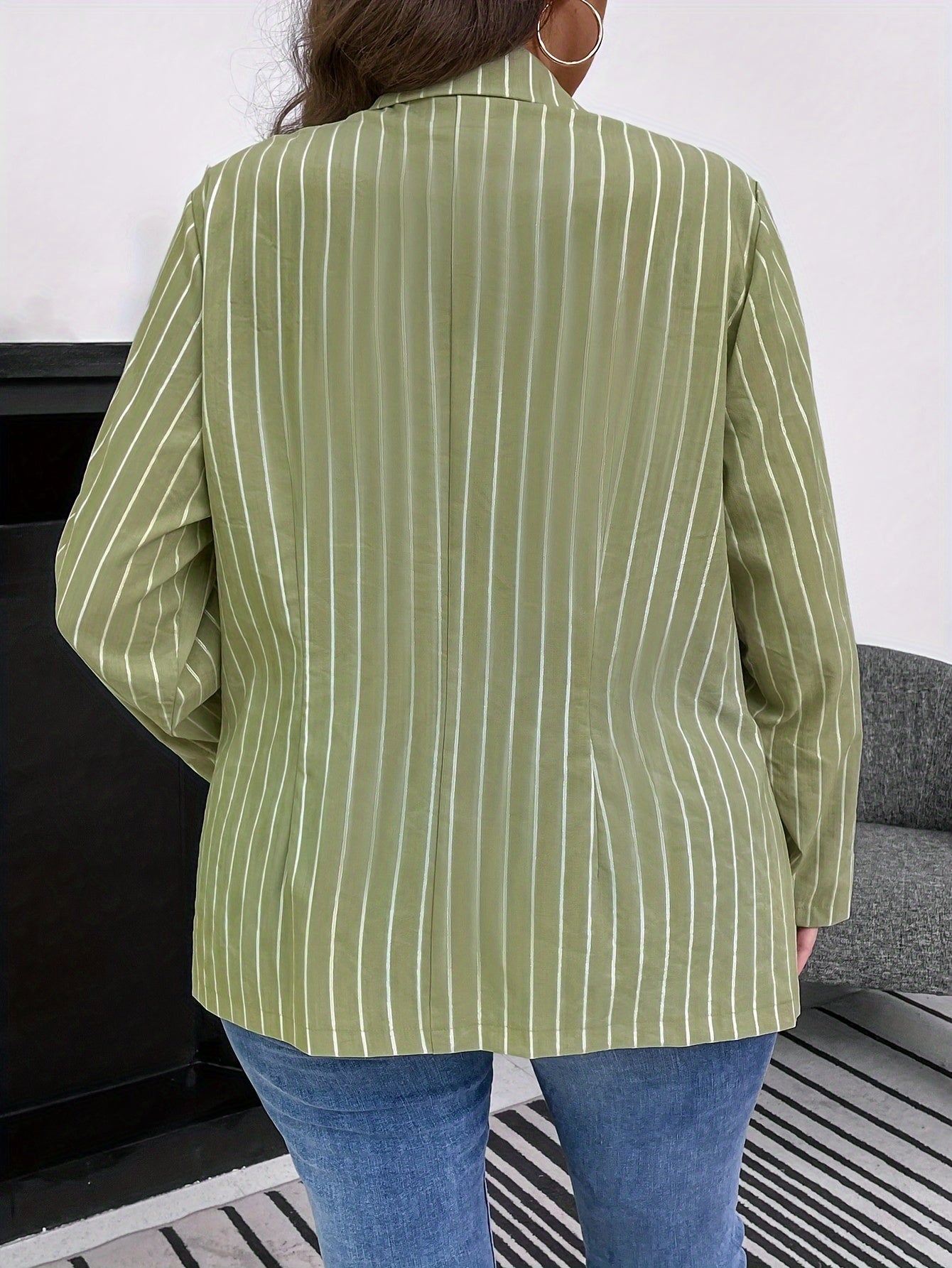  Stripe Print Long Sleeve Blazer