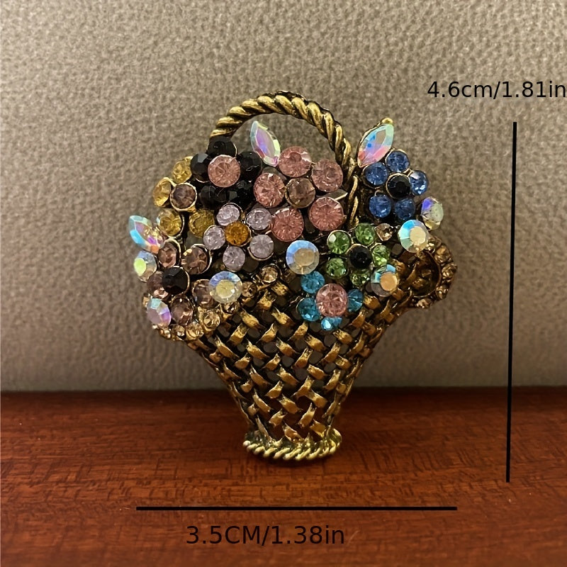 Crystal Handle Flower Basket Brooch Pin For Men