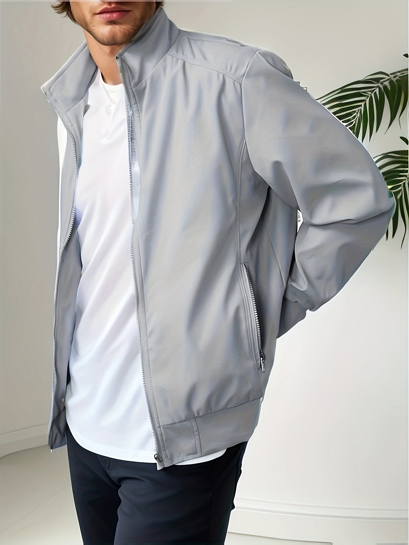Men's Zip Up Jacket with Pockets for Spring and Autumn