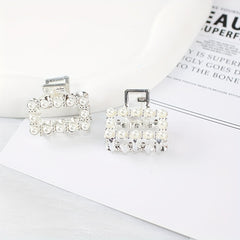 4pcs Silvery Mini Hair Claw with Faux Pearl Ponytail Holder