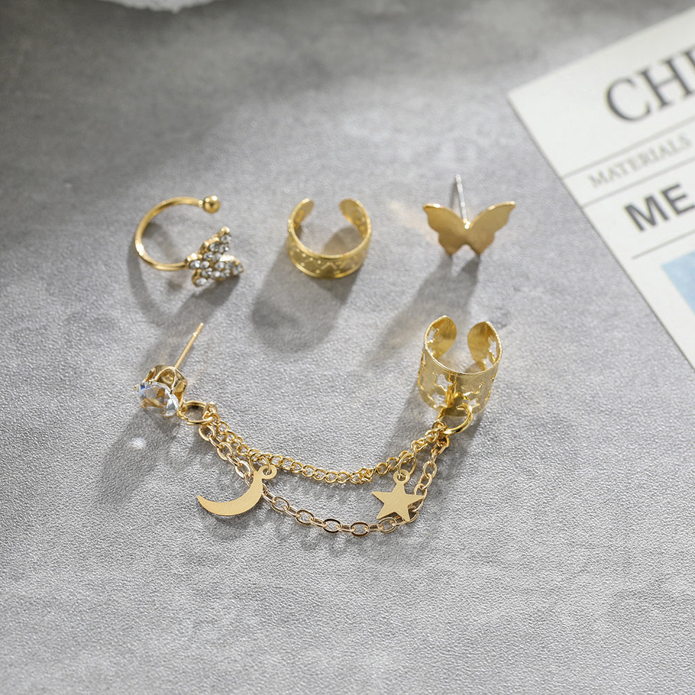 4 Pcs Chain Faux Diamond Butterfly Ear Studs