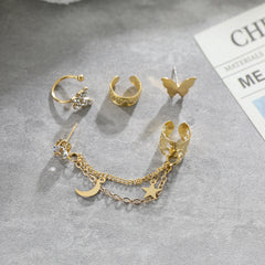 4 Pcs Chain Faux Diamond Butterfly Ear Studs