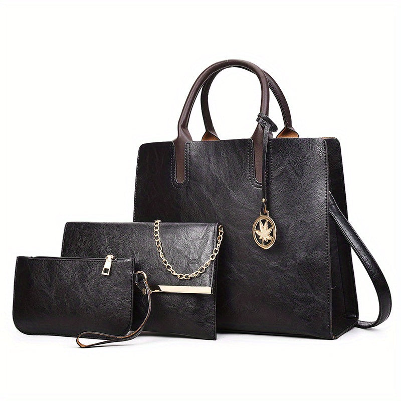 Vintage PU Leather Tote Bag Set with Crossbody Bag & Coin Purse