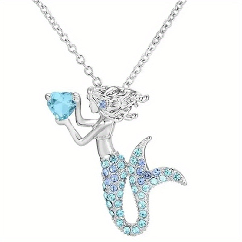 Mermaid Pendant Necklace With Rhinestone Inlay for Kids