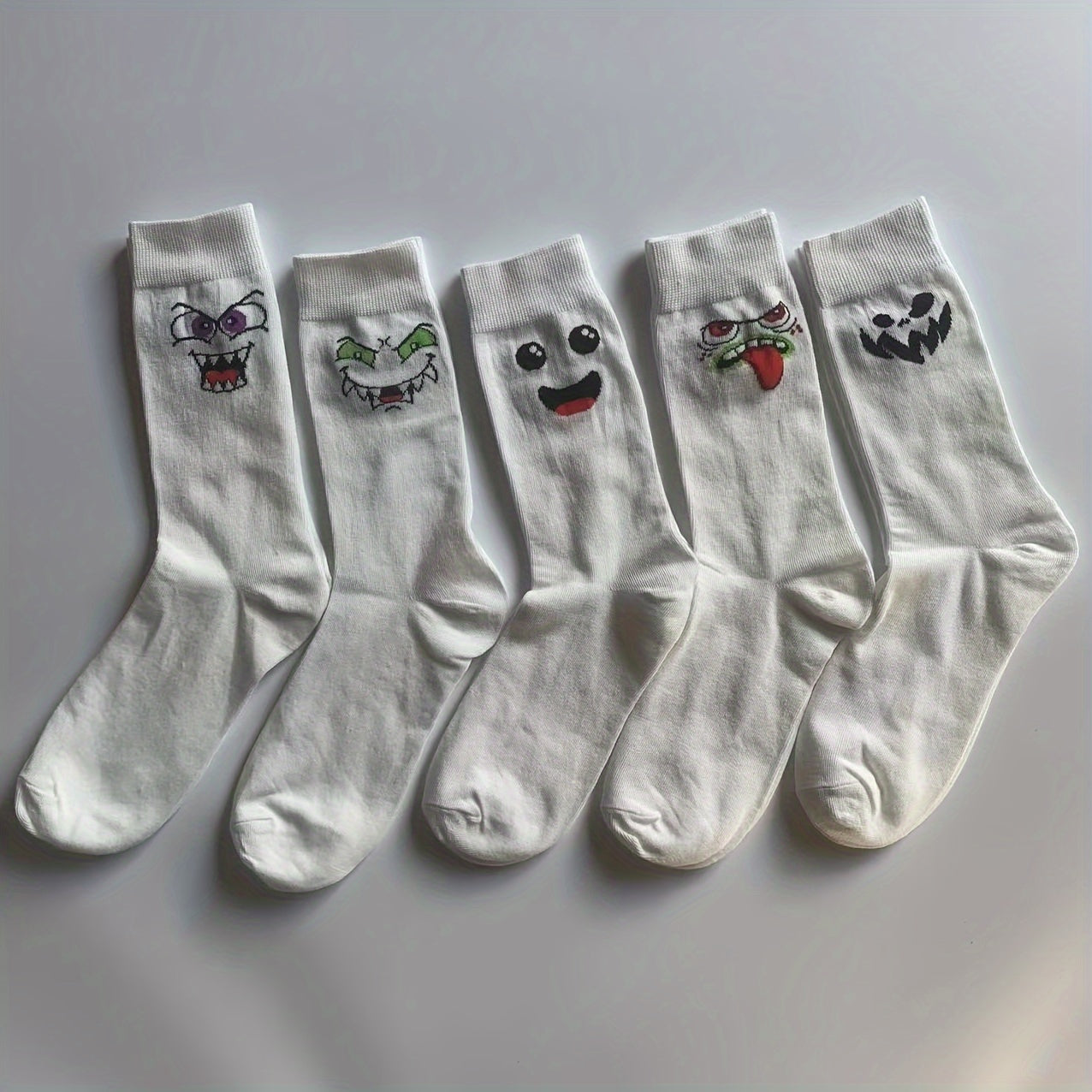 5 Pairs Cartoon Eyes Print Socks Women's Mid Tube Stockings