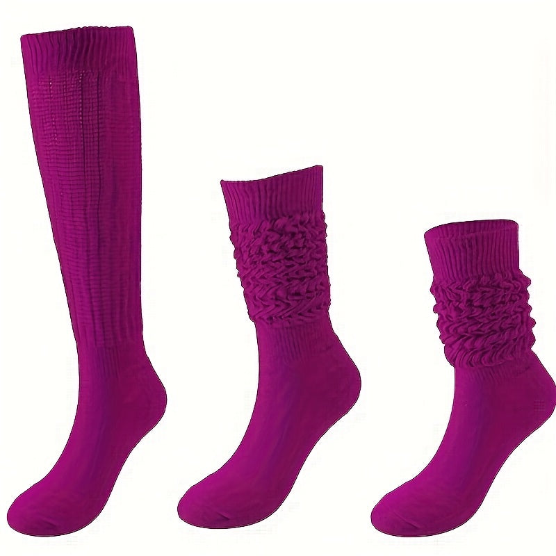 5 Pairs Solid Calf Socks Knee High Women's Stockings Hosiery