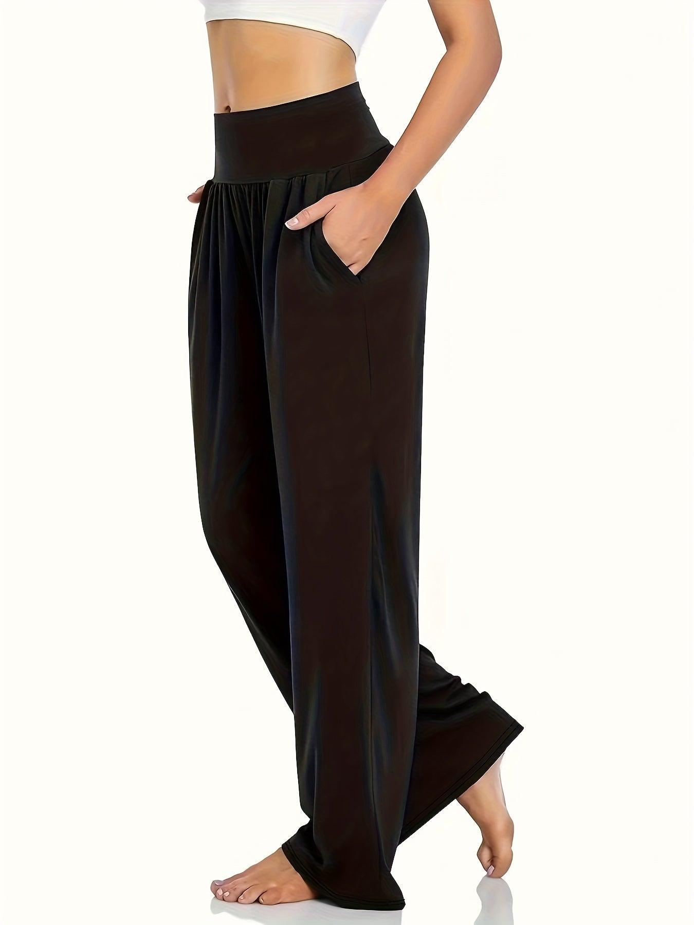 Women's Plus Solid Wide Leg Trousers With Pockets