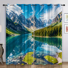 2pcs Snow Mountain River Reflection Curtain Window Curtain