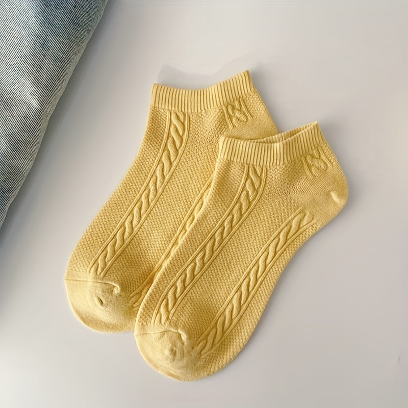 5 Pairs Textured Low Cut Ankle Socks Women's Stockings