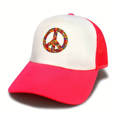 Floral Peace Sign Tucker Hat Mesh Casual Baseball Cap Unisex Sunshade Dad Hats
