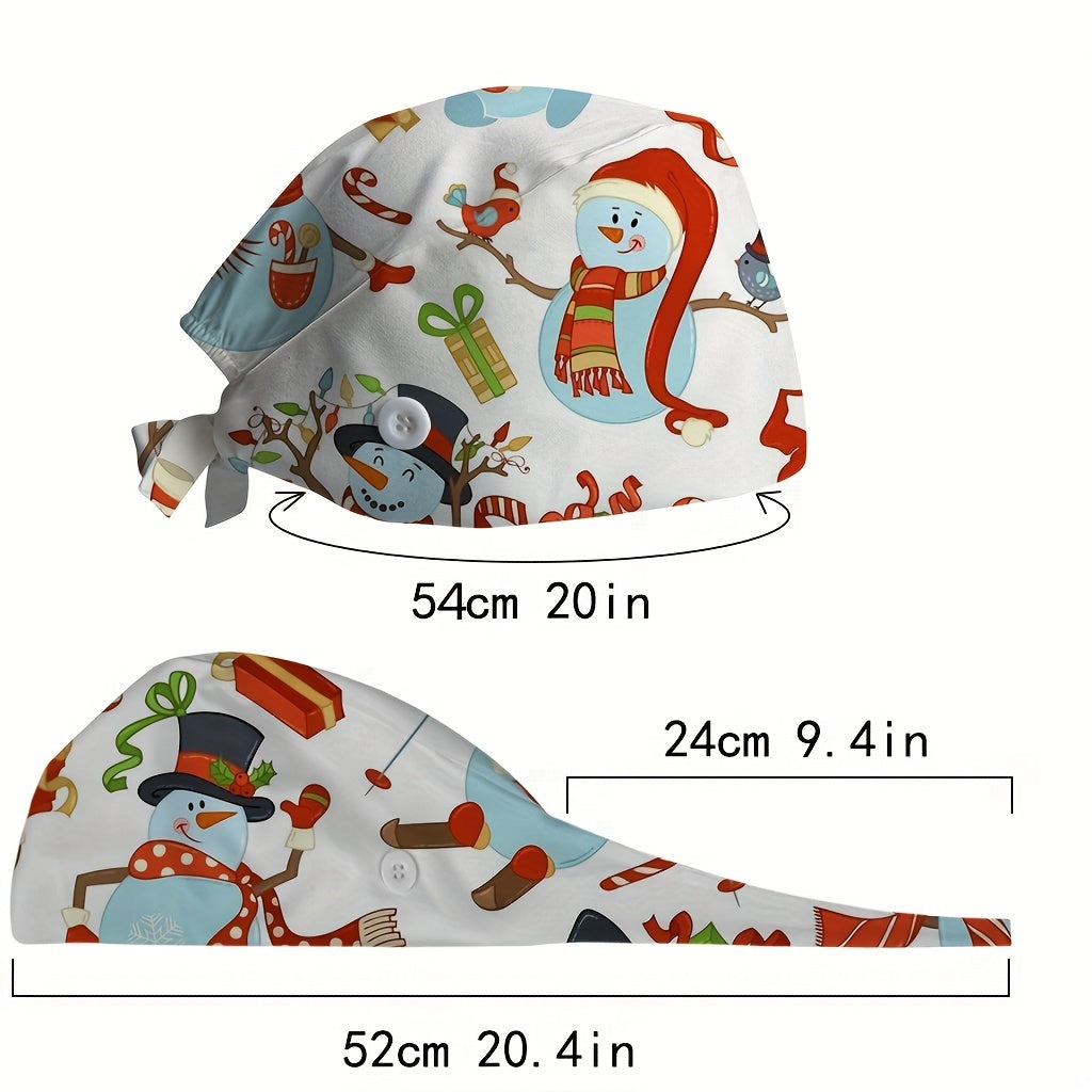 Christmas Cartoon Print Work Hat Elastic Nurse Cap Adjustable Scrub Hats