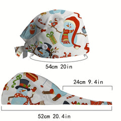 Christmas Cartoon Print Work Hat Elastic Nurse Cap Adjustable Scrub Hats
