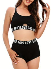 Letter Tape Bra & Panties Lingerie Set