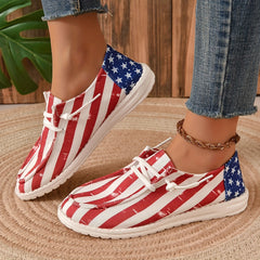 Women's Stars & Striped Pattern Canvas Shoes Casual Lace Up Flat Loafers