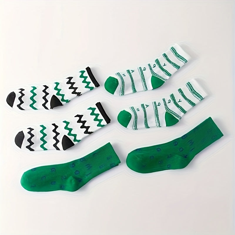 6 Pairs Letter & Striped Print Mid Tube Socks Women's Stockings