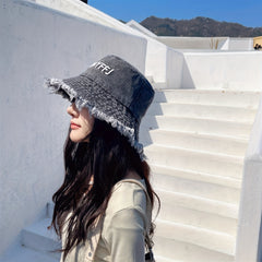 Distressed Denim Bucket Hat Vintage Washed Fisherman Cap
