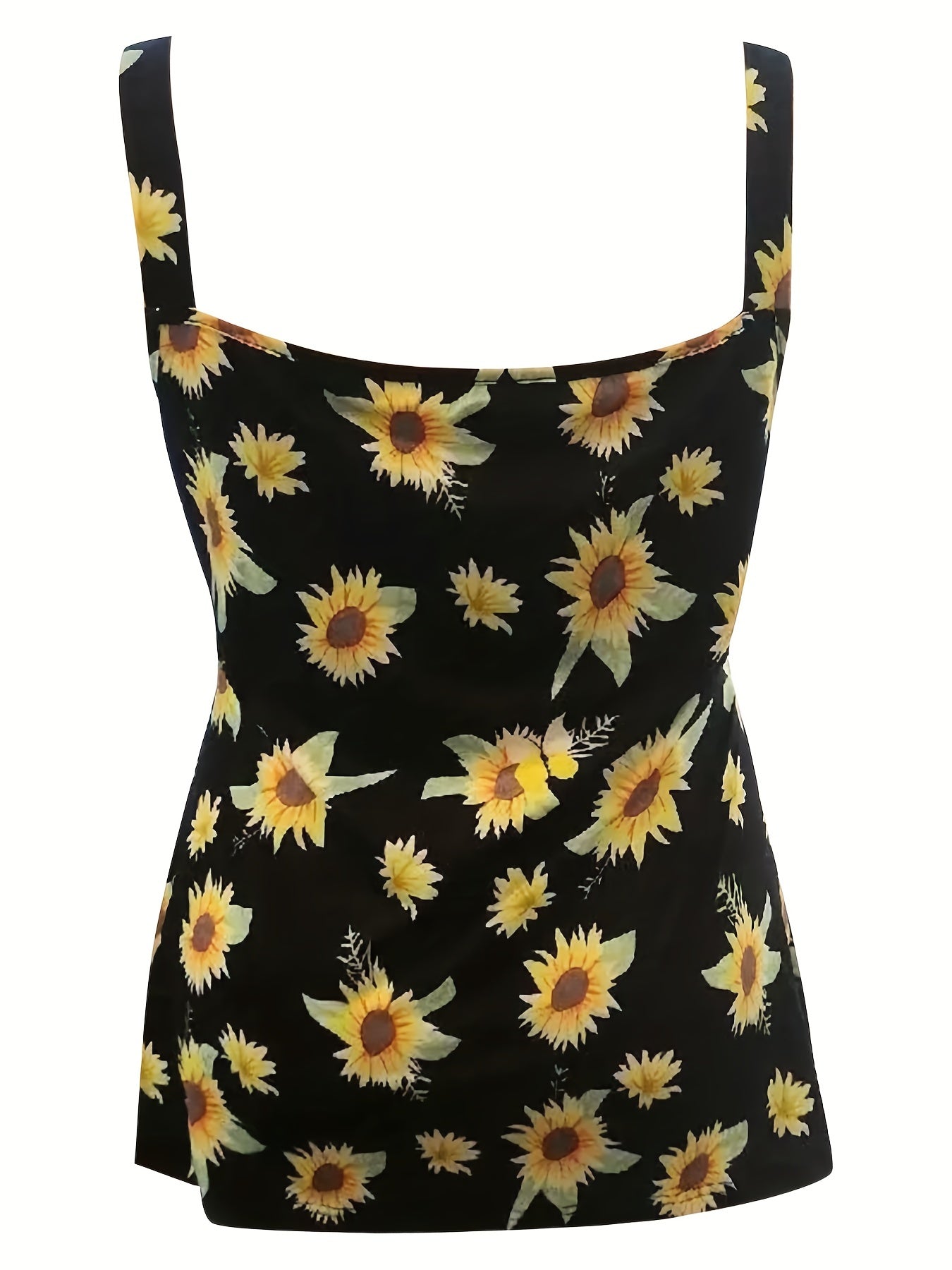  Sunflower Print Peplum Tank Top