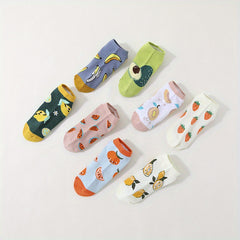 6 8 Pairs Fruit Print Socks Low Cut Ankle Stockings