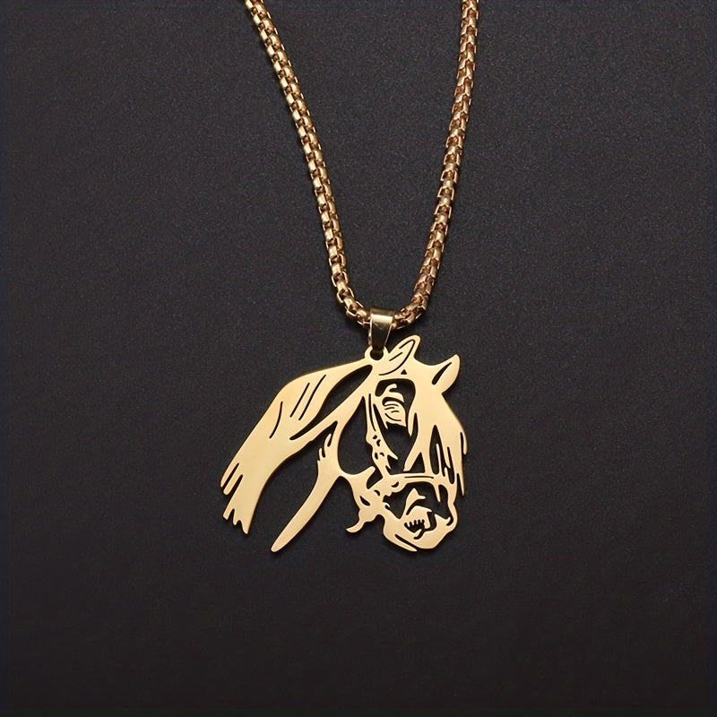 Horse Head Stainless Steel Pendant Necklace Punk Style Hip Hop Rock Jewelry