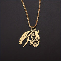 Horse Head Stainless Steel Pendant Necklace Punk Style Hip Hop Rock Jewelry