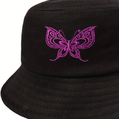 Purple Butterfly Embroidered Bucket Hat for Women