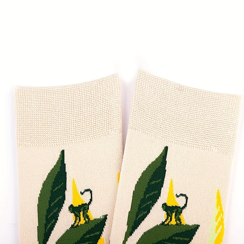 Floral Pattern Socks, Comfy & Breathable Women's Mid Tube Stockings