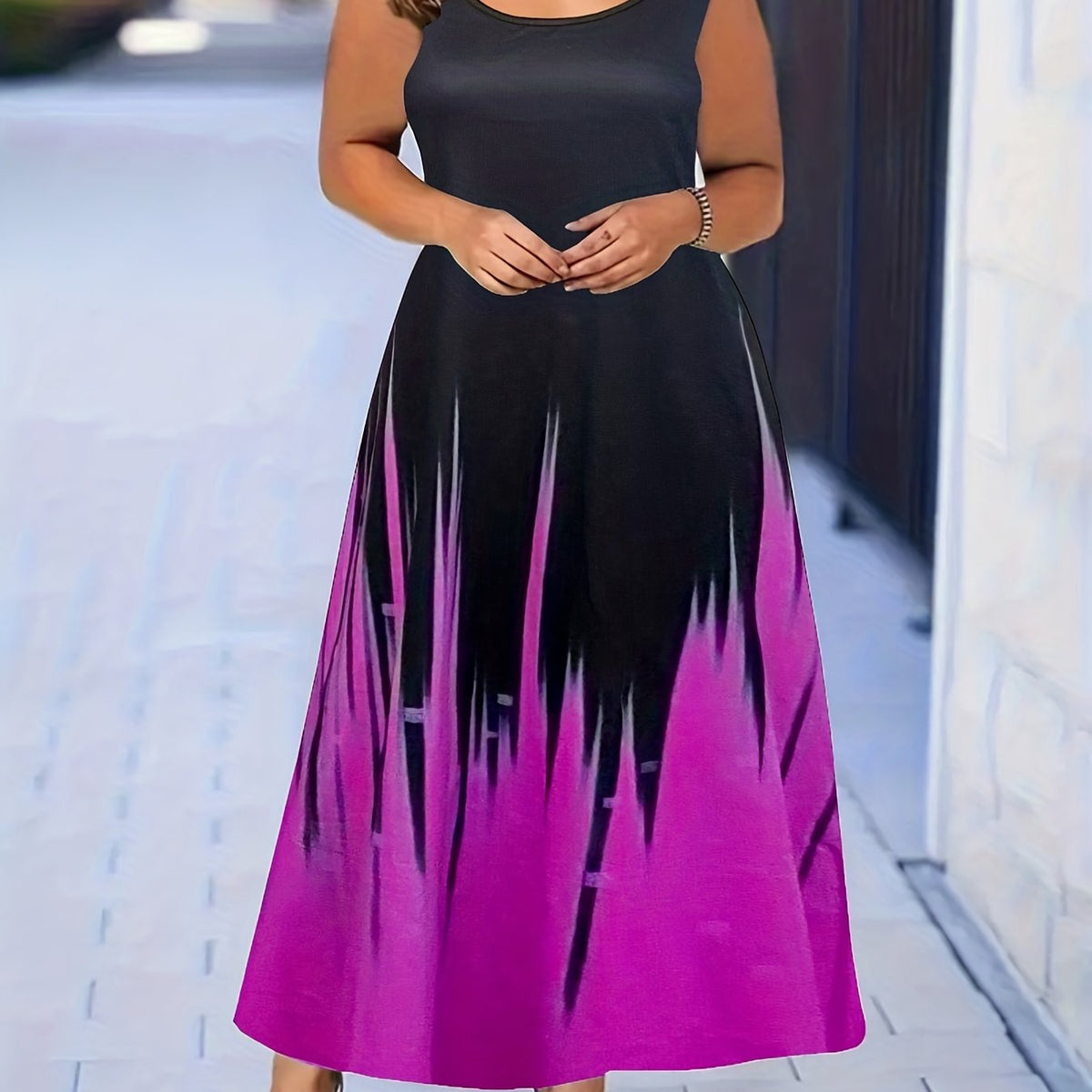  Colorblock Ombre Print Maxi Tank Dress