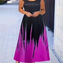  Colorblock Ombre Print Maxi Tank Dress