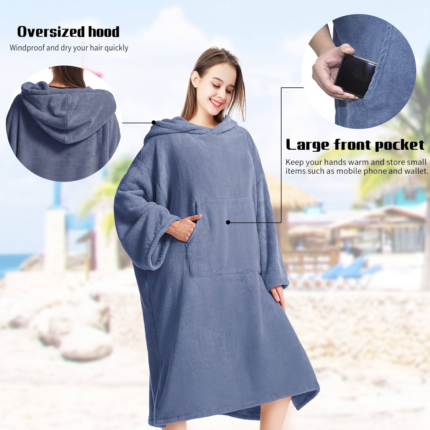 Mutao Surf Poncho Changing Robe Soft Unisex Hooded Bathrobe for Swimming