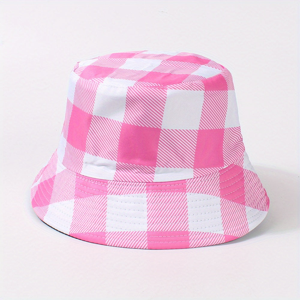 Chessboard Pattern Reversible Bucket Hat Unisex Fisherman Cap