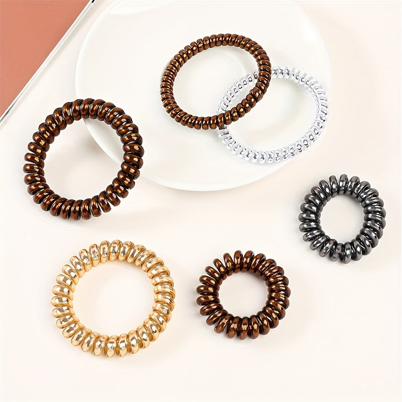 12pcs Spiral Hair Tie Scrunchies Metal Elastic Bands Ponytail Holder
