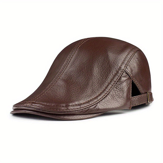 Leather Adjustable Ear Protection Newsboy Cap for Men's Dad