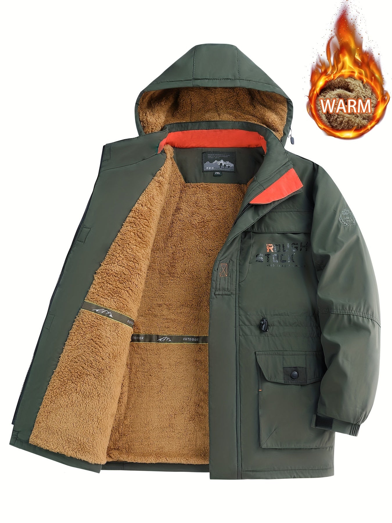 Men's Hooded Plush Windproof Warm Jacket for Autumn/Winter