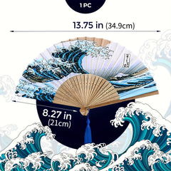 Large Ukiyo-e Surfing Kanagawa Figure Folding Fan
