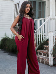 Summer Pocket Cami Jumpsuit Casual Backless Loose Jumpsuit