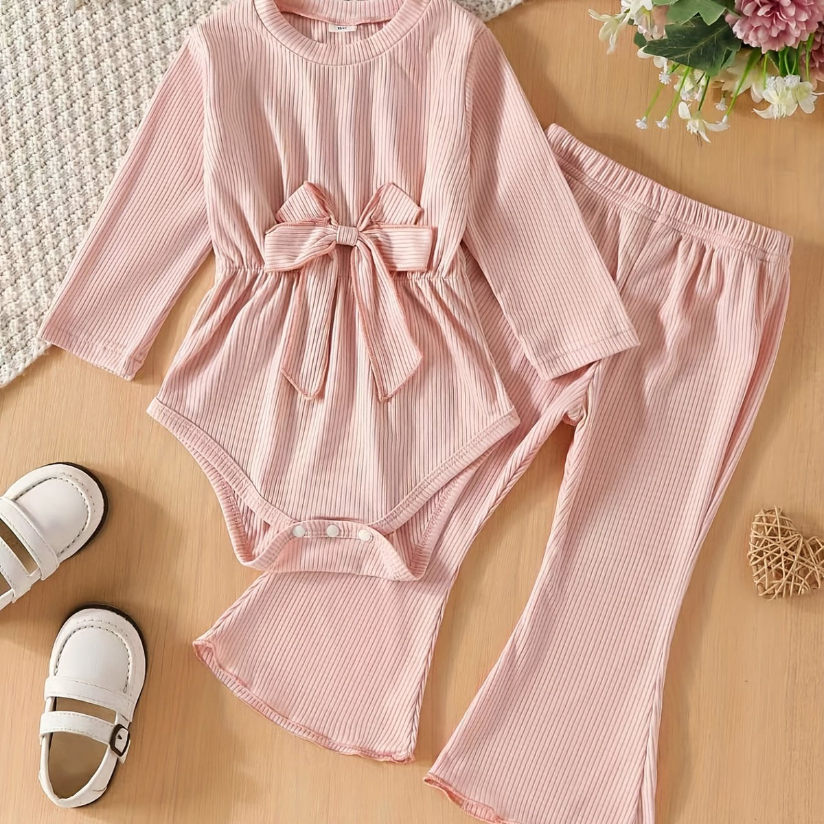 Baby Girls Stylish Bow Romper & Flared Pants Set