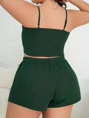  Waffle Knit Pajama Set with Cami Top & Long Sleeve Top & Shorts