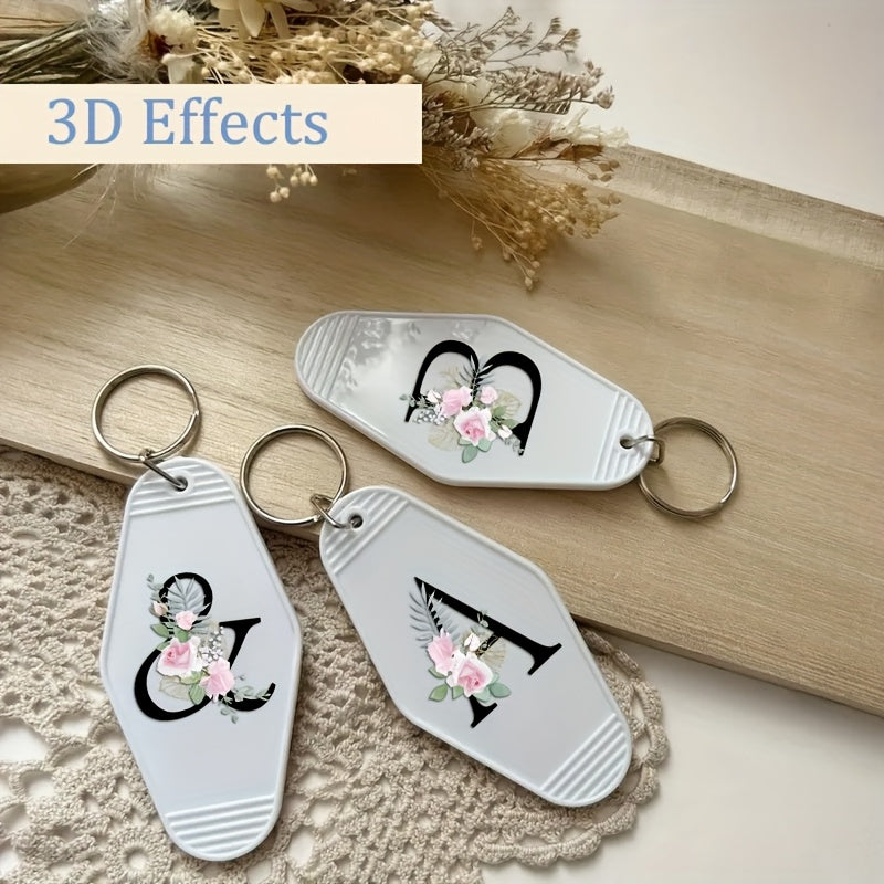 36pcs Floral Alphabet UV DTF Keychain Stickers - Waterproof Self Adhesive